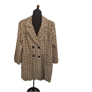 Chouyatou Womens XL Business Double Breasted Long Notch Collar Over Coat Tweed